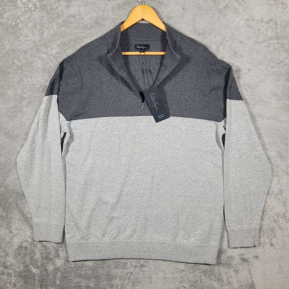 Walter Hagen Sweater Mens Large Gray 1/4 Zip Pullover Colorblock Cotton Wool NWT